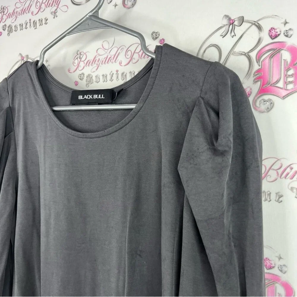 Black bull long sleeve puff shoulder top Women's Charcoal Blouse